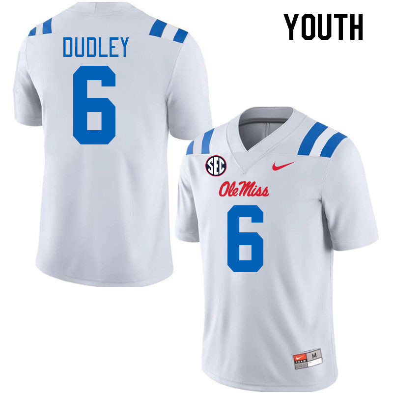 Youth #6 TJ Dudley Ole Miss Rebels 2024 New Uniforms College Football Jerseys Stitched-White